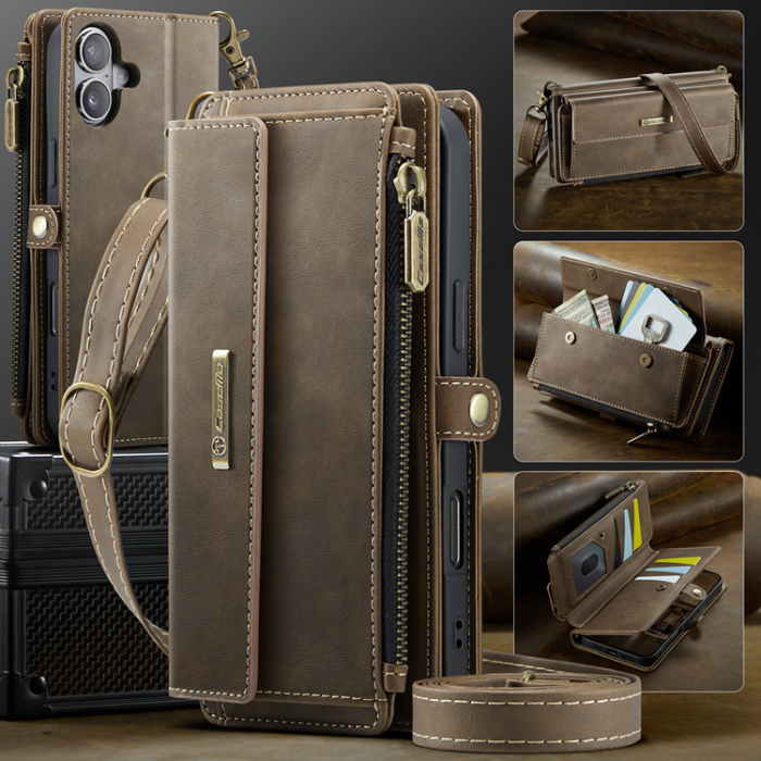 Caseme - CASEME iPhone 17 Plånboksfodral Zipper RFID C39 - Brun