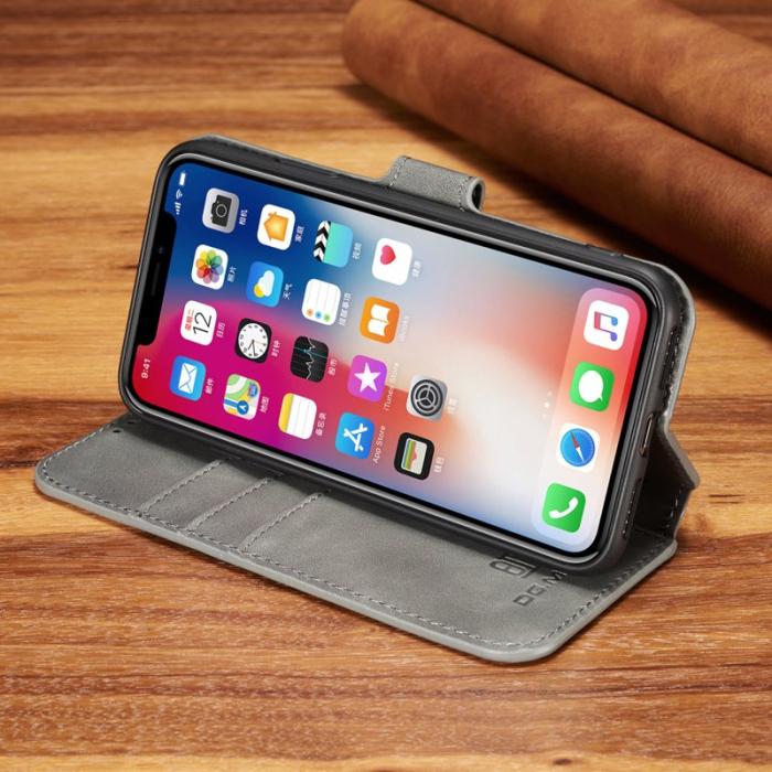 DG.MING - DG.MING Retro Konstläder Plånboksfodral för iPhone XS - Grå