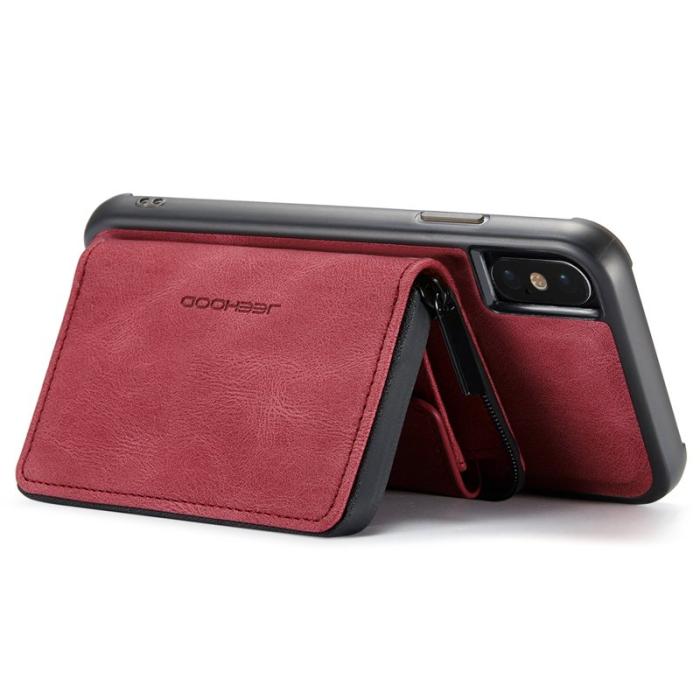 JEEHOOD - JEEHOOD Mobilskal till iPhone X/XS med Kickstand Röd Leather Coated TPU