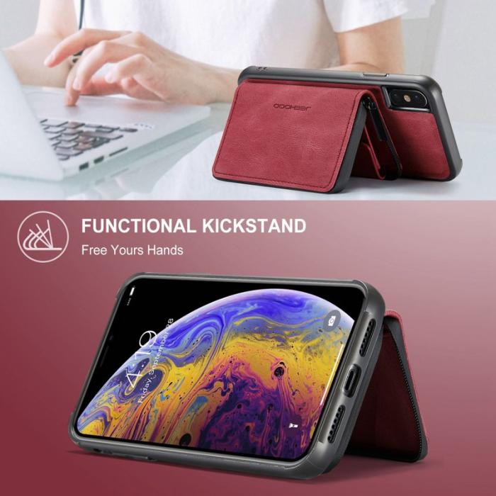 JEEHOOD - JEEHOOD Mobilskal till iPhone X/XS med Kickstand Röd Leather Coated TPU