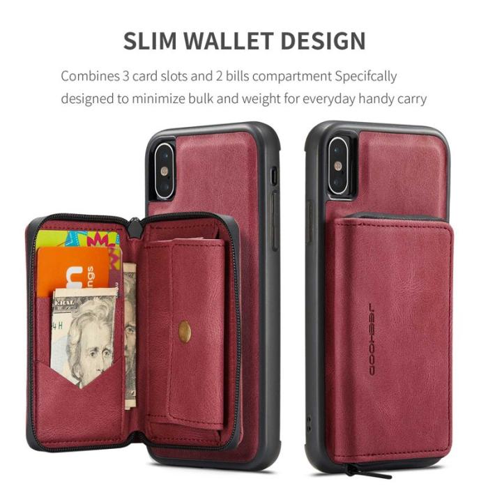 JEEHOOD - JEEHOOD Mobilskal till iPhone X/XS med Kickstand Röd Leather Coated TPU