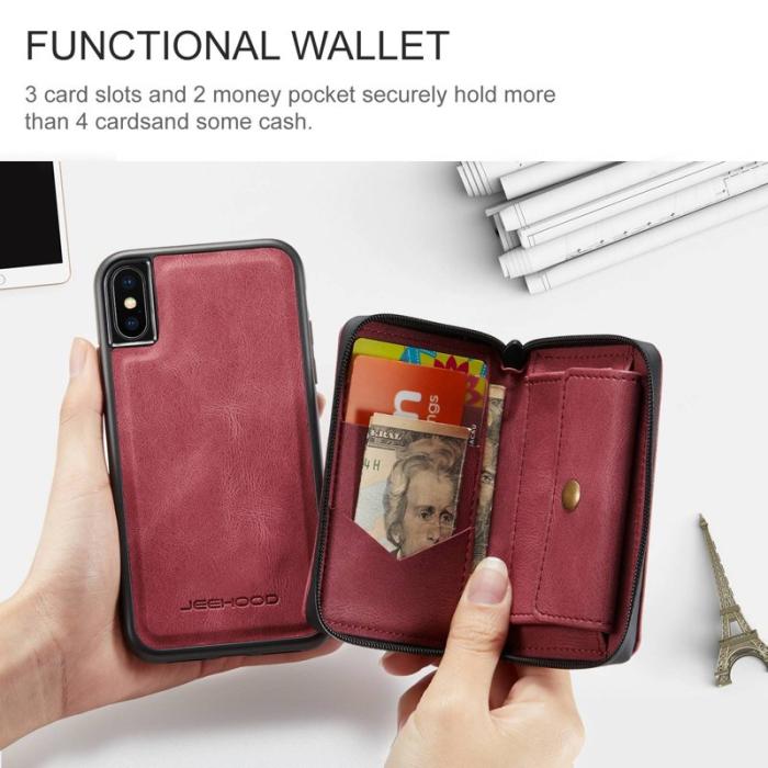 JEEHOOD - JEEHOOD Mobilskal till iPhone X/XS med Kickstand Röd Leather Coated TPU