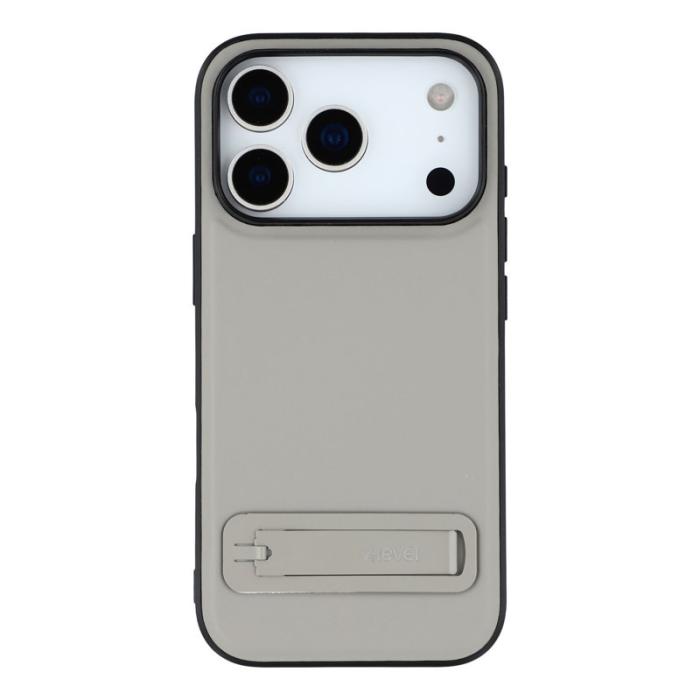 X-Level - X-LEVEL Mobilskal till iPhone 17 Pro Läderbelagt TPU med Ställ - Grå