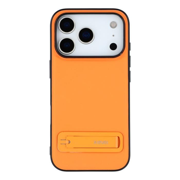 X-Level - X-LEVEL Mobilskal till iPhone 17 Pro Läderbelagt TPU med Ställ - Orange