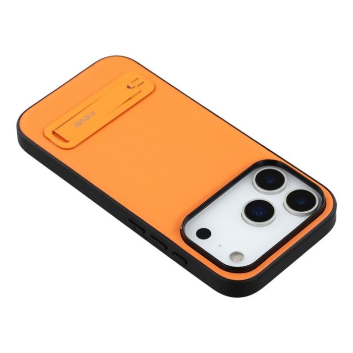 X-Level - X-LEVEL Mobilskal till iPhone 17 Pro Läderbelagt TPU med Ställ - Orange