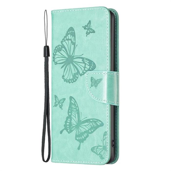 OEM - iPhone 14 Plus Plånboksfodral Butterfly Imprinted - Turkos