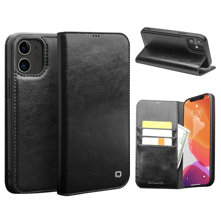 QIALINO iPhone 12 / 12 Pro Plånboksfodral Äkta läder - Svart | 2353 | AlltMobil