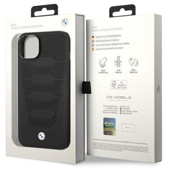 BMW - BMW iPhone 14 Mobilskal Läder Seats Pattern - Svart