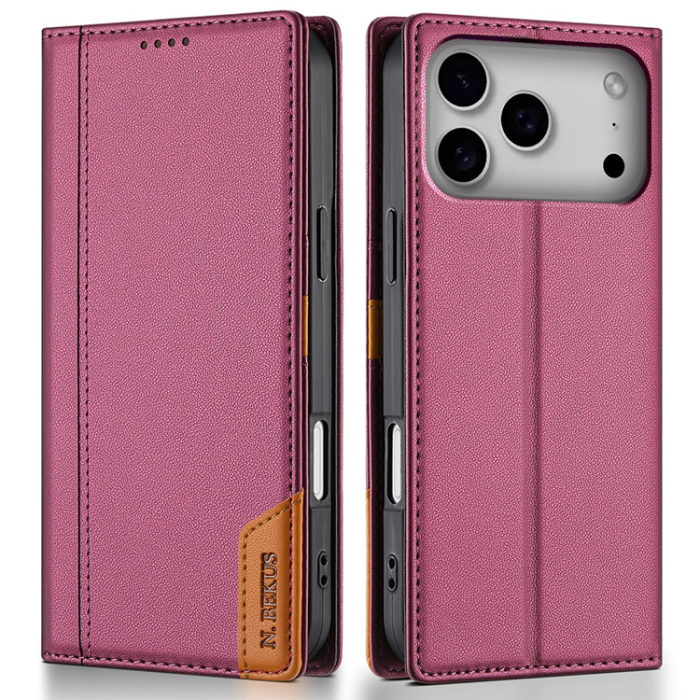 N.BEKUS - N.BEKUS iPhone 17 Pro Plånboksfodral RFID Blocking P3 - Vinröd