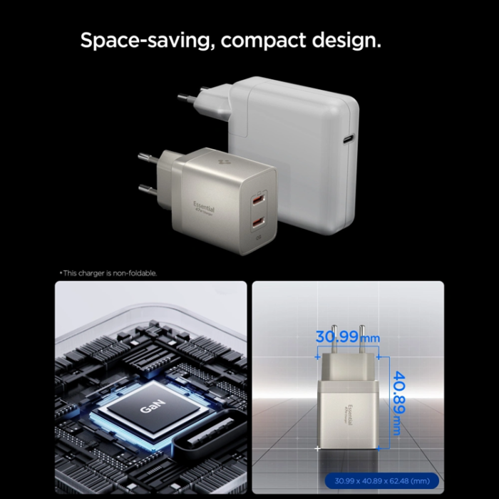 Spigen - Spigen 2-Port Nätverk Laddare 47W EE472EU-GaN - Naturlig Titan