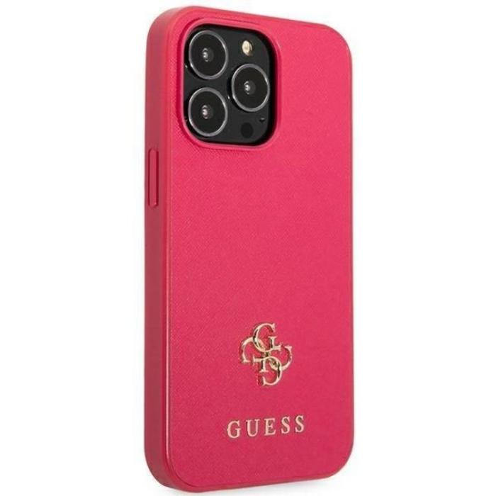 Guess - Guess iPhone 13 Pro Mobilskal Saffiano Small Metall Logo - Rosa
