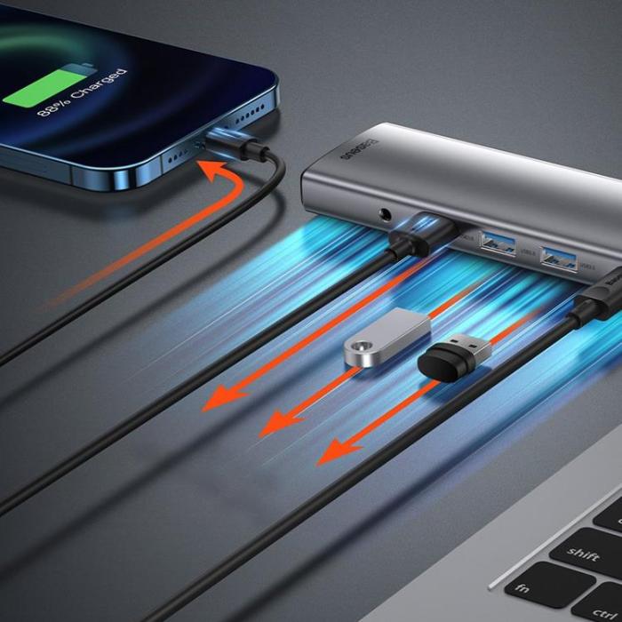 BASEUS - Baseus Metal 11in1 Multifunctional HUB USB-C 100W - Grå