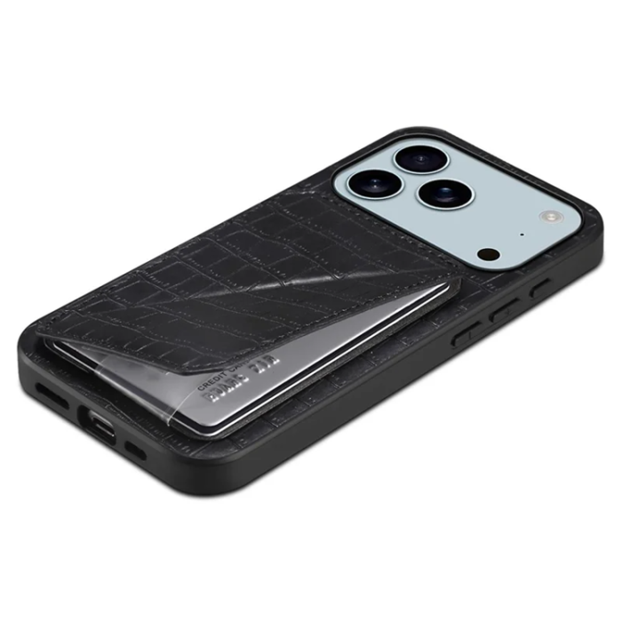 A-One Brand - iPhone 17 Pro Max Mobilskal Korthållare Crocodile Textured - Svart