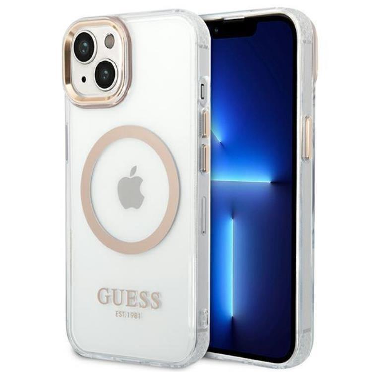 GUESS iPhone 14 Plus Skal Magsafe Metal Outline - Guld | 2353 | AlltMobil