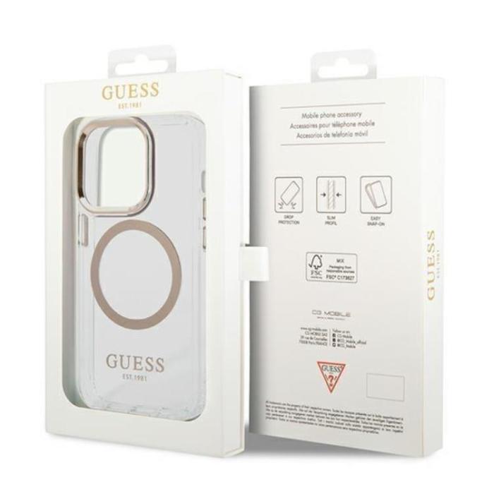 Guess - GUESS iPhone 14 Pro Skal Magsafe Metal Outline - Guld