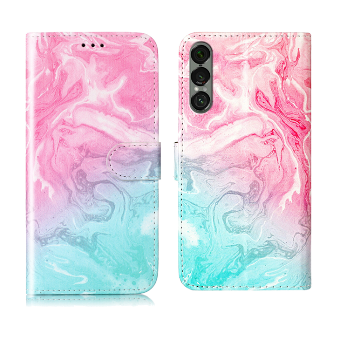 A-One Brand - Sony Xperia 1 VII Plånboksfodral Marble Painted - Rosa Grön