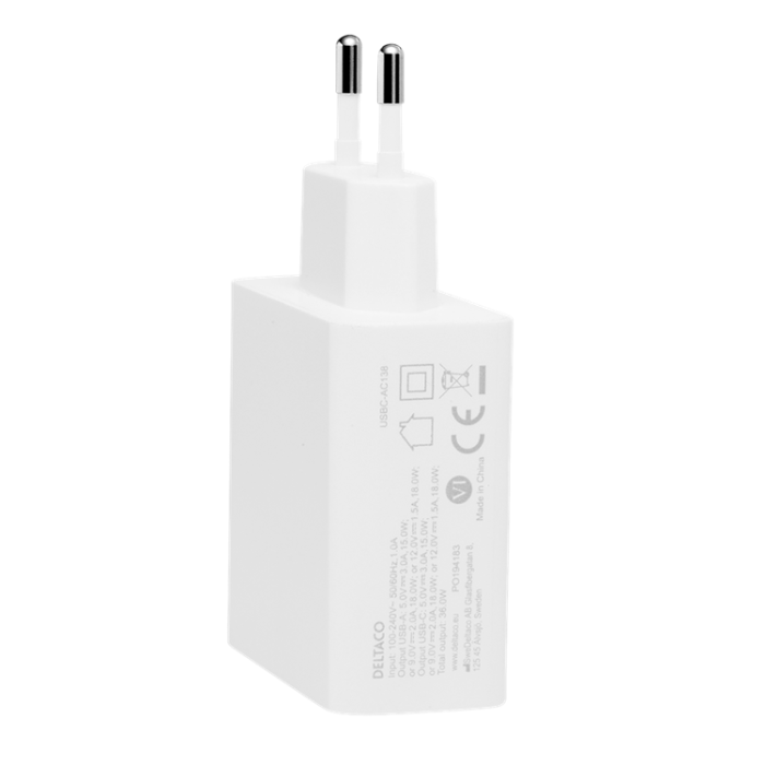 UTGATT1 - Deltaco PD Väggladdare USB Till USB-C 36 W - Vit