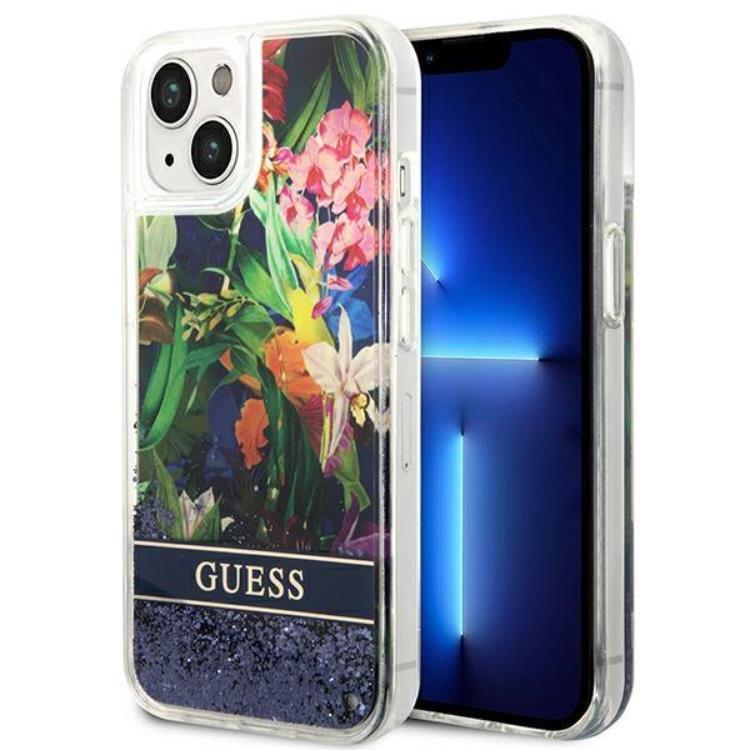 GUESS iPhone 14 Plus Skal Flower Liquid Glitter - Blå | 2353 | AlltMobil
