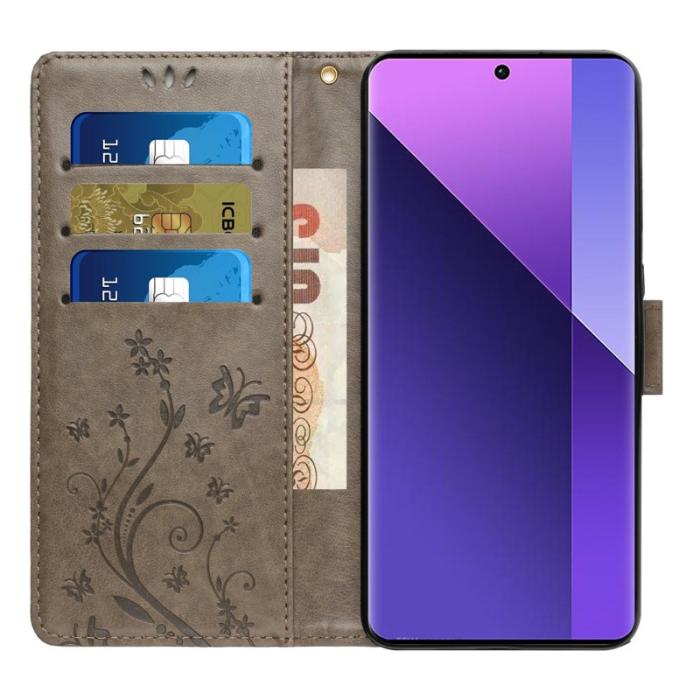 OEM - Samsung Galaxy S26 Ultra Fodral Äkta Läder Fjäril Blomma - Grå