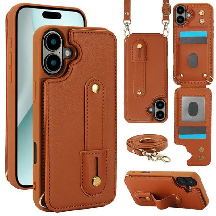 A-One Brand - iPhone 17 Mobilskal korthållare Med Axelrem - Brun