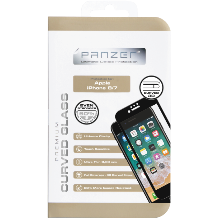 UTGATT1 - Panzer - Curved Silicate GlassiPhone 8/7 - Svart