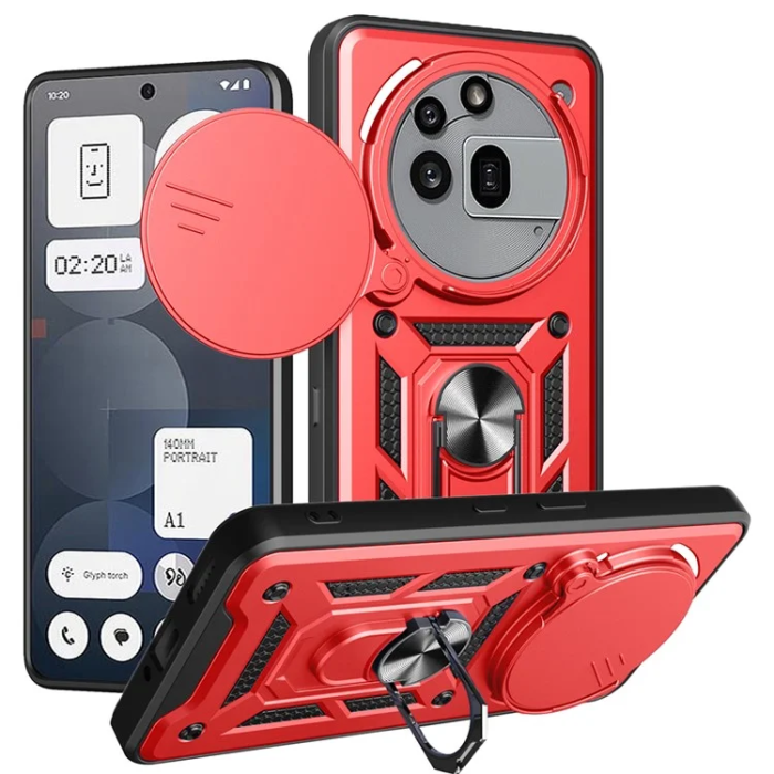 A-One Brand - Nothing Phone (3a) Pro Mobilskal Slide Kamera Kickstand - Röd