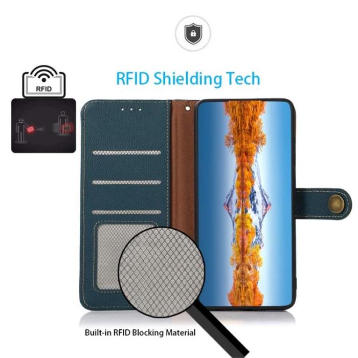 KHAZNEH - KHAZNEH iPhone 14 Pro Max Plånboksfodral RFID Äkta Läder - Grön