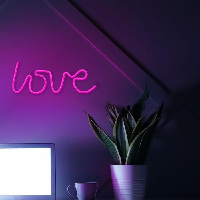 Forever Light - Forever Light LED Neon LOVE Bat FLNE05 + USB - Rosa
