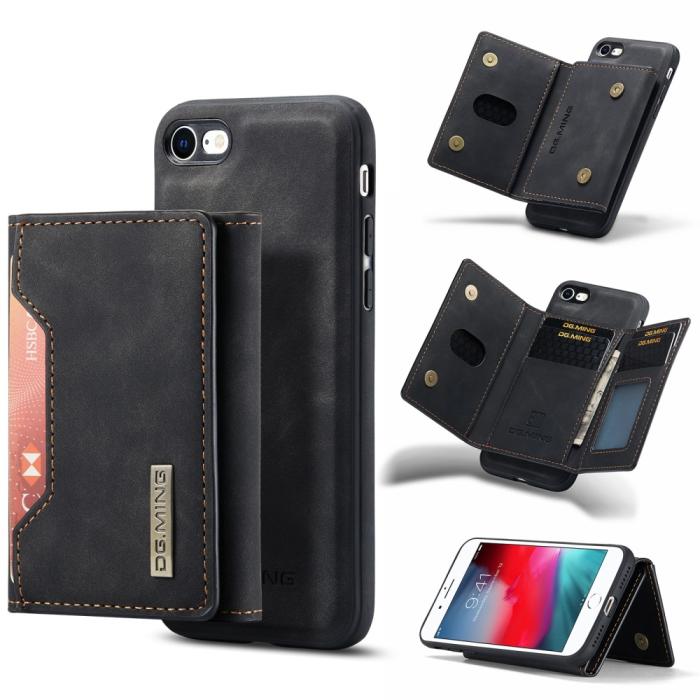 DG.MING - iPhone 7/8/SE 2020 Skal DG.MING Magnetic Tri-fold Wallet Med Kickstand - Svart