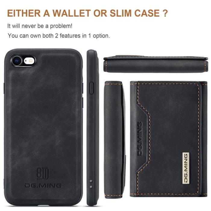 DG.MING - iPhone 7/8/SE 2020 Skal DG.MING Magnetic Tri-fold Wallet Med Kickstand - Svart