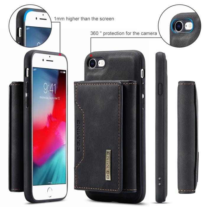 DG.MING - iPhone 7/8/SE 2020 Skal DG.MING Magnetic Tri-fold Wallet Med Kickstand - Svart