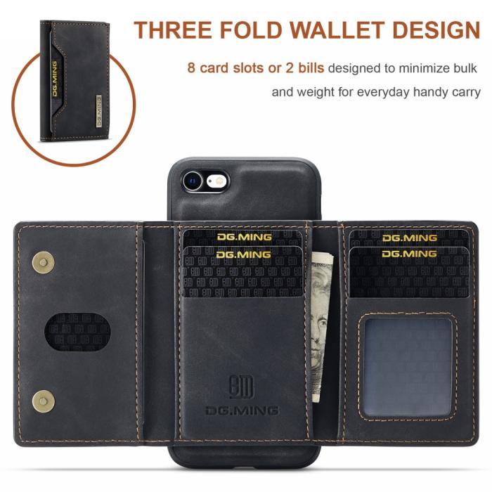 DG.MING - iPhone 7/8/SE 2020 Skal DG.MING Magnetic Tri-fold Wallet Med Kickstand - Svart