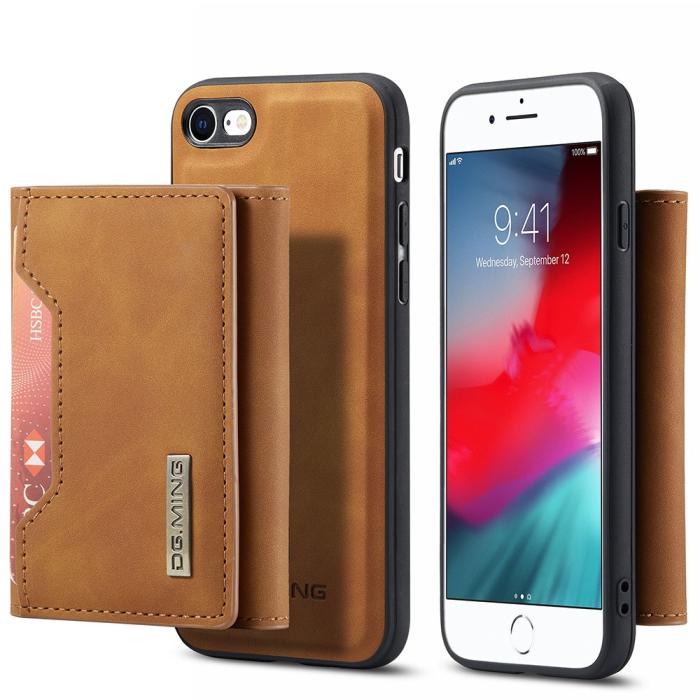 DG.MING - iPhone 7/8/SE 2020 Skal DG.MING Magnetic Tri-fold Wallet Med Kickstand - Brun