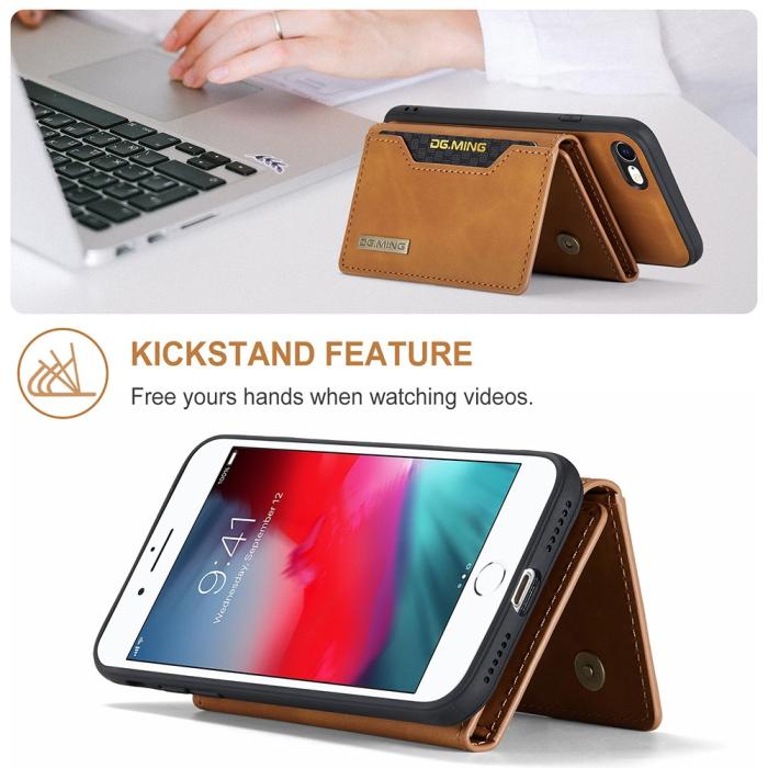 DG.MING - iPhone 7/8/SE 2020 Skal DG.MING Magnetic Tri-fold Wallet Med Kickstand - Brun
