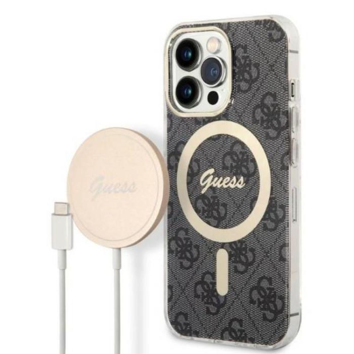 Guess - Guess iPhone 13 Pro Magsafe Skal Print + Trådlös Laddare - Svart