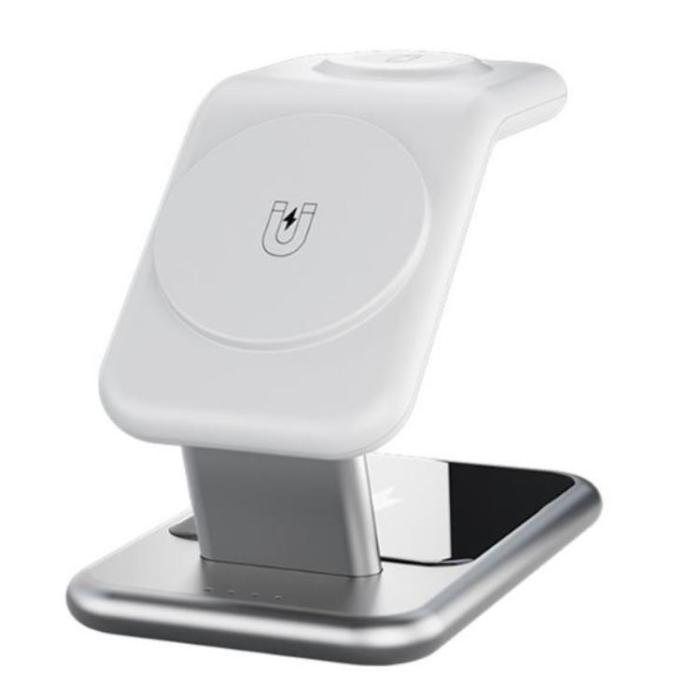 A-One Brand - 3-in-1 Trådlös Laddare Magsafe iPhone, Apple Watch, Airpods 15W - Vit
