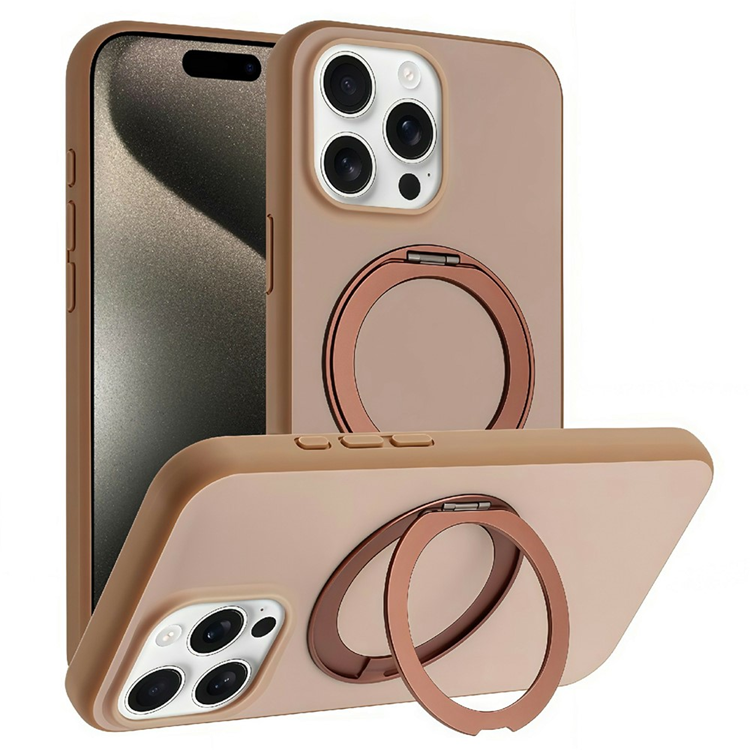 iPhone 15 Pro Mobilskal MagSafe Rotary Kickstand Skin Touch - Guld (Ökenguld) | 2353 | AlltMobil