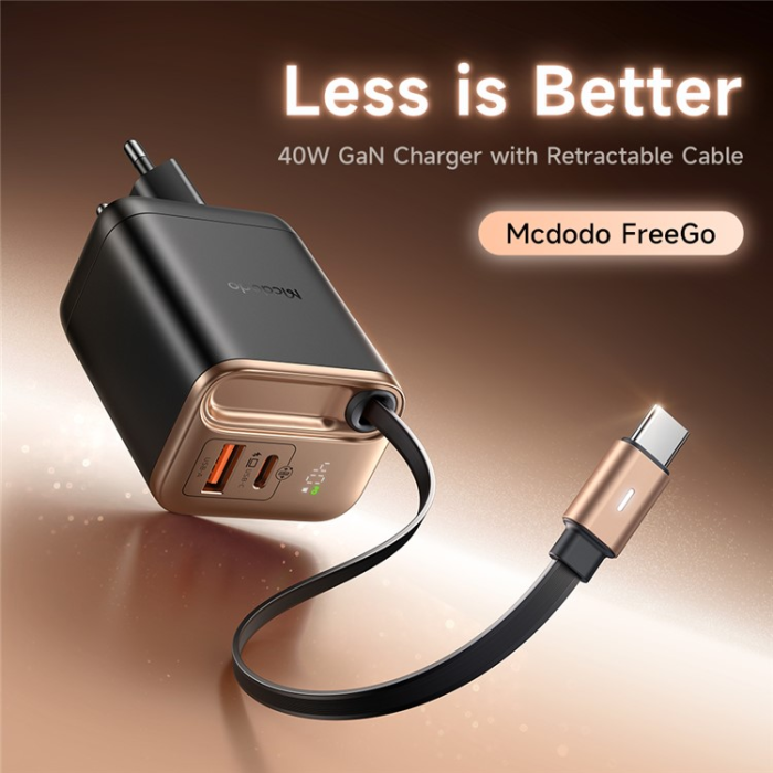 Mcdodo - MCDODO Snabbladdare USB-A/USB-C 40W Infällbar USB-C Kabel EU