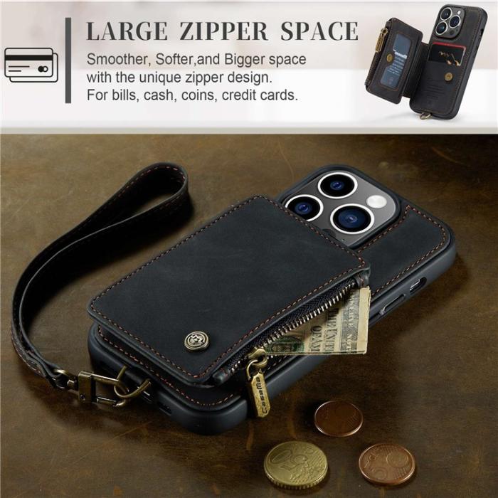 Caseme - CASEME iPhone 14 Pro Max Plånboksfodral C20 Zipper Kickstand - Svart