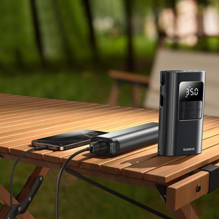 BASEUS - Baseus Däckkompressor med Ficklampa och 6000mAh Powerbank