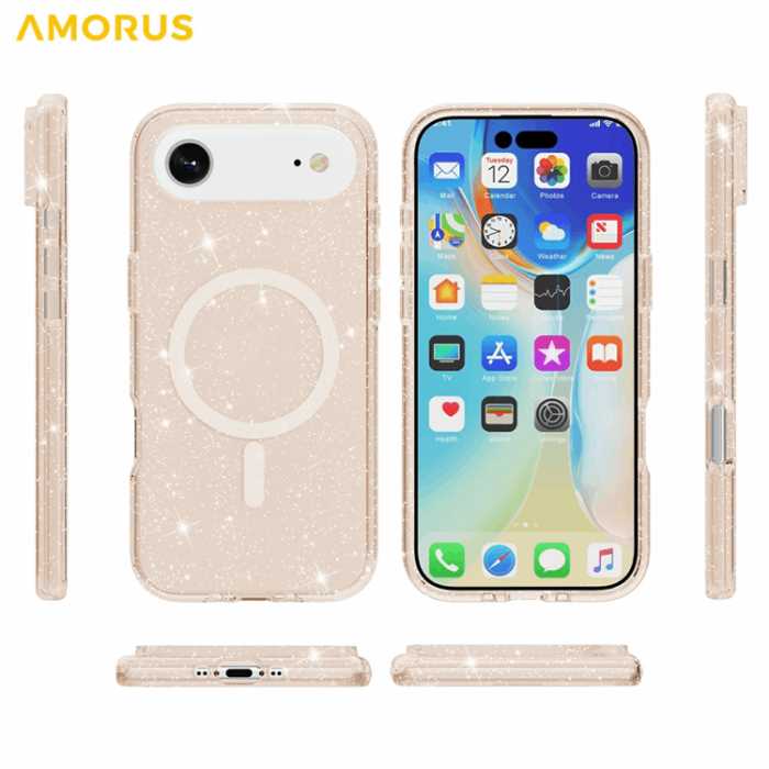 AMORUS - AMORUS Mobilskal till iPhone Air Magsafe Glitter Powder PC + TPU - Guld