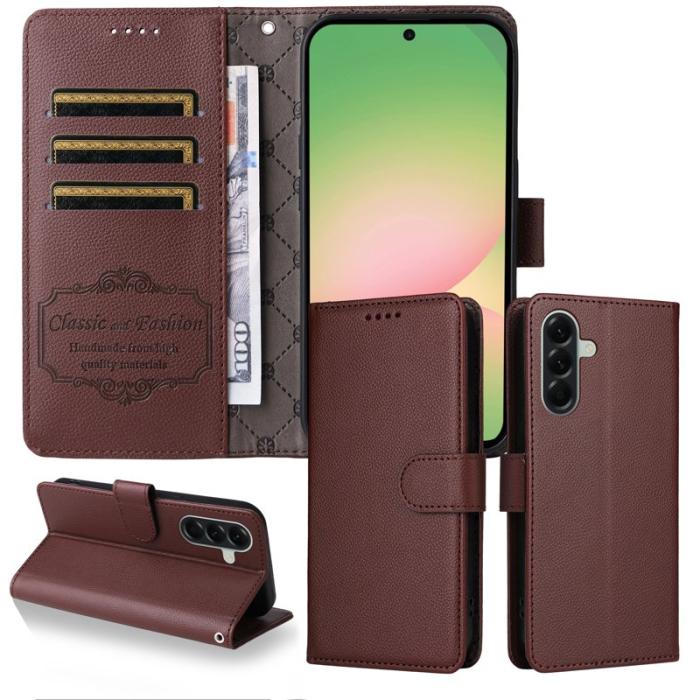OEM - Samsung Galaxy A57 Plånboksfodral Konstläder RFID Skydd - Brun