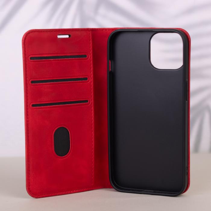 OEM - iPhone 16 Plus Plånboksfodral Smart Suede - Röd