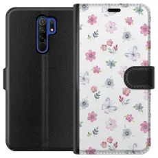 Gustaf - Pl&aring;nboksfodral till Xiaomi Redmi 9 med Blommor och fj&auml;rillar