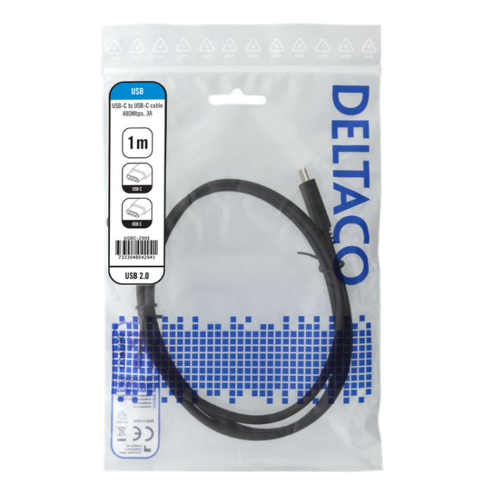 UTGATT1 - Deltaco USB-C till USB-C 3A Kabel 1m - Svart