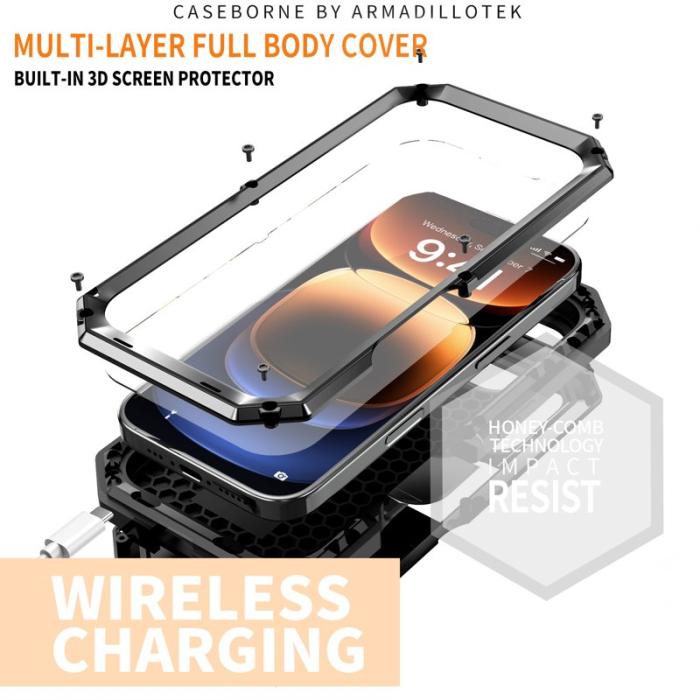 R-JUST - R-JUST Mobilskal till iPhone 16 Pro Max Kickstand Silikon+Metal+PC Svart