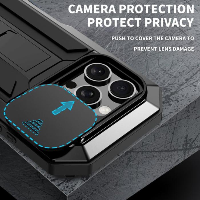 R-JUST - R-JUST Mobilskal till iPhone 16 Pro Max Kickstand Silikon+Metal+PC Svart