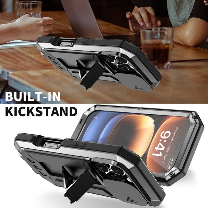 R-JUST - R-JUST Mobilskal till iPhone 16 Pro Max Kickstand Silikon+Metal+PC Svart