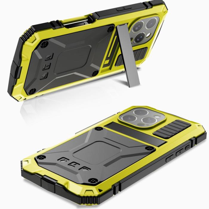 R-JUST - R-JUST Mobilskal till iPhone 16 Pro Max PC+Silicone+Metal Kickstand Gul