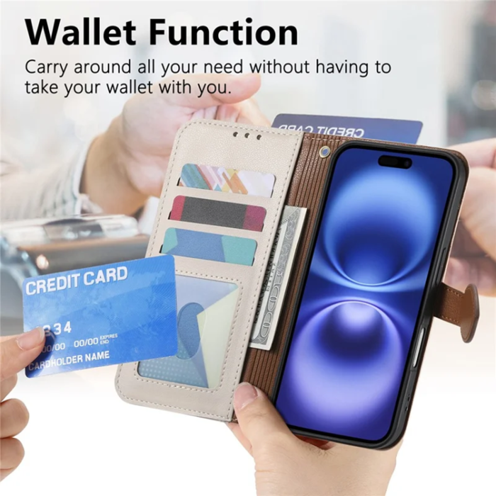 A-One Brand - iPhone 17 Pro Plånboksfodral Leaf Magnetiskt Spänne Konstläder - Beige